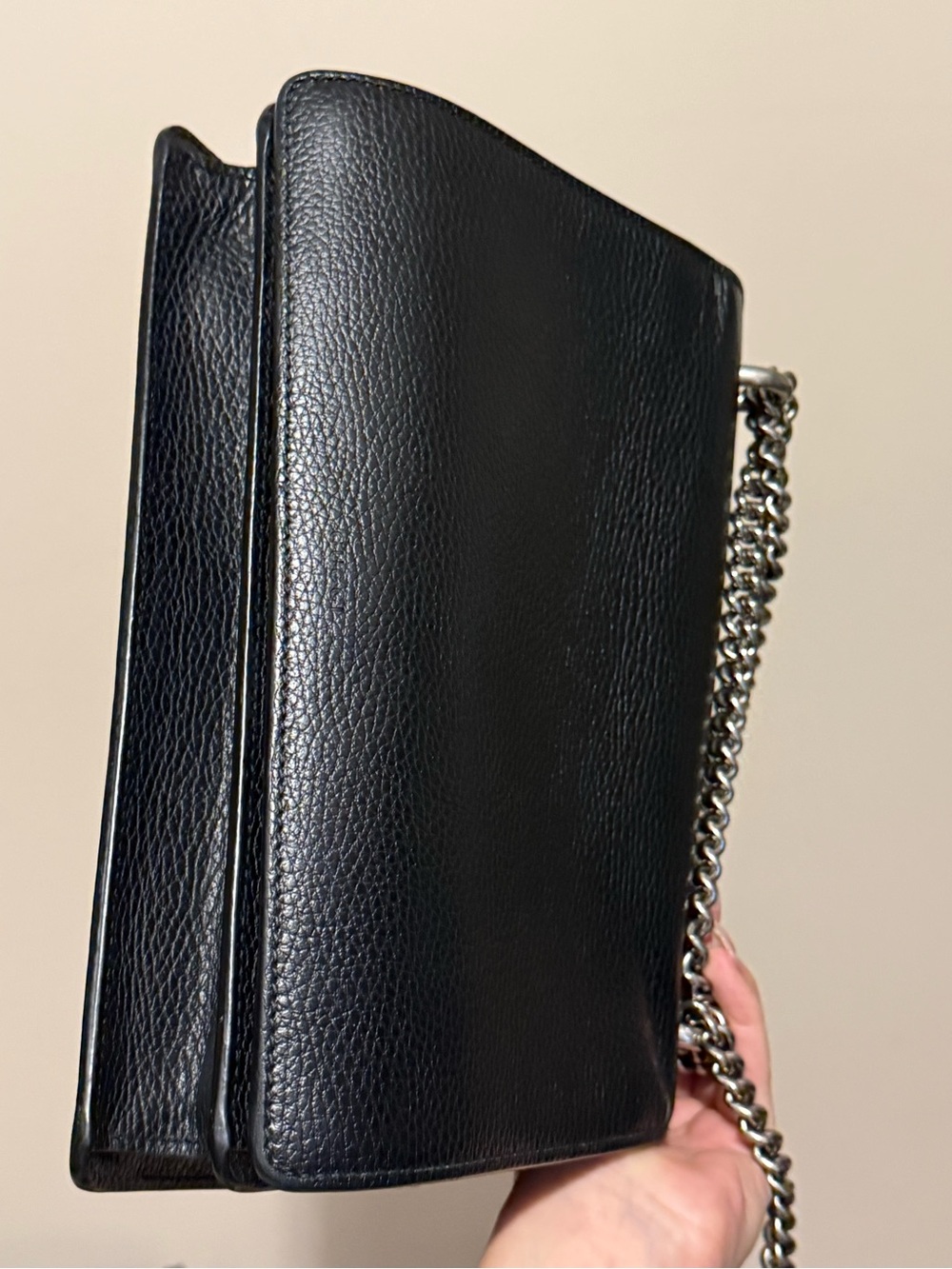 GUCCI MEDIUM DIONYSUS- Black Leather Chain Shoulder Bag with Silver Hardware - Picture 6 of 9